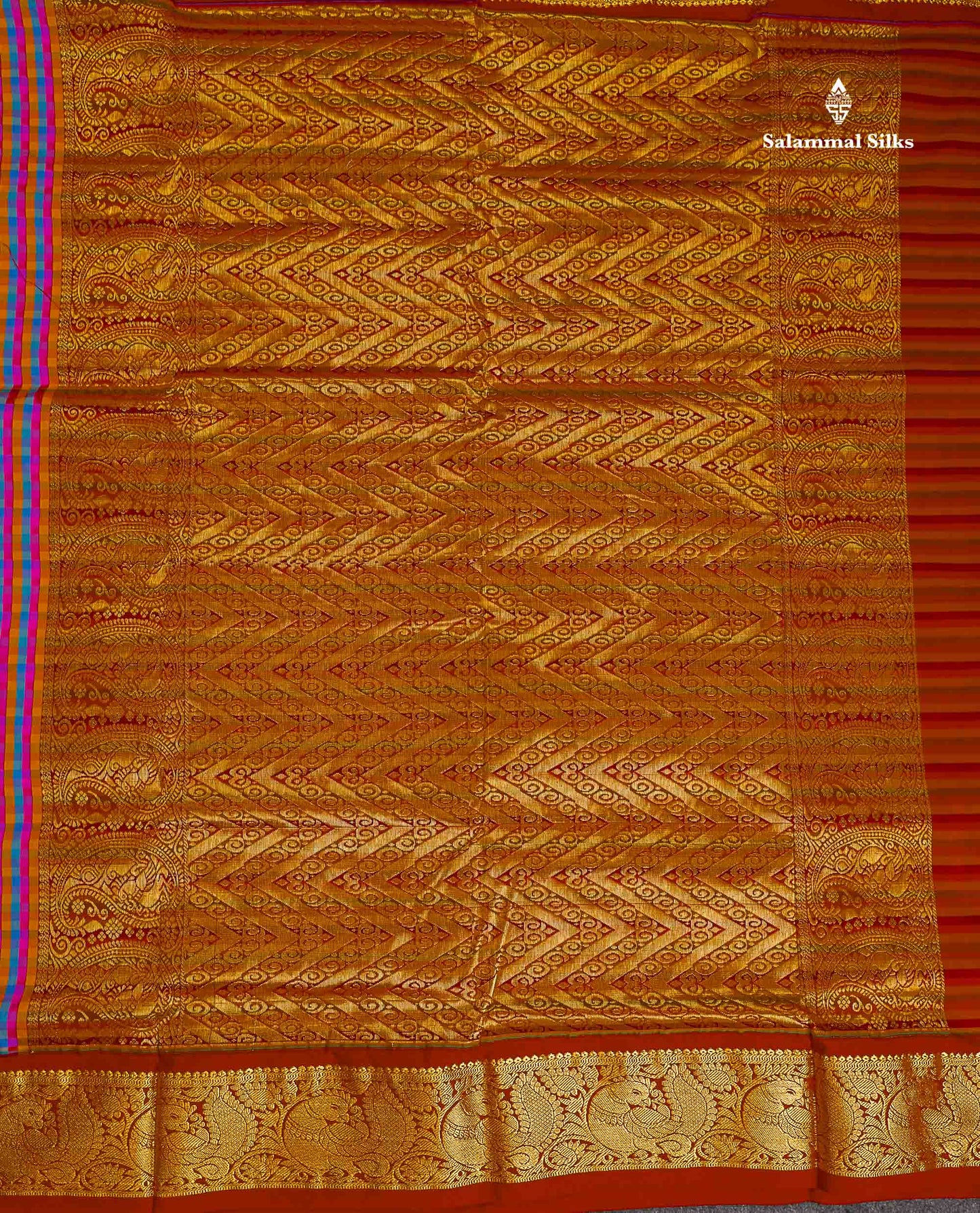 Semi Silk Saree - Multicolour Body Checks With Contrast Maroon Traditional Border | 10 Yards