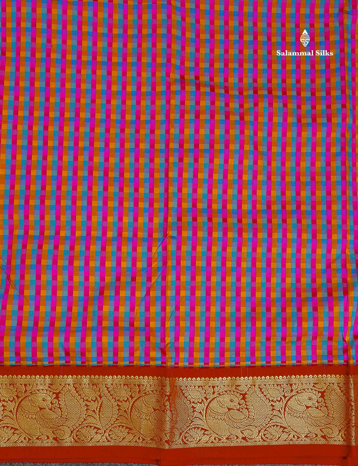 Semi Silk Saree - Multicolour Body Checks With Contrast Maroon Traditional Border | 10 Yards