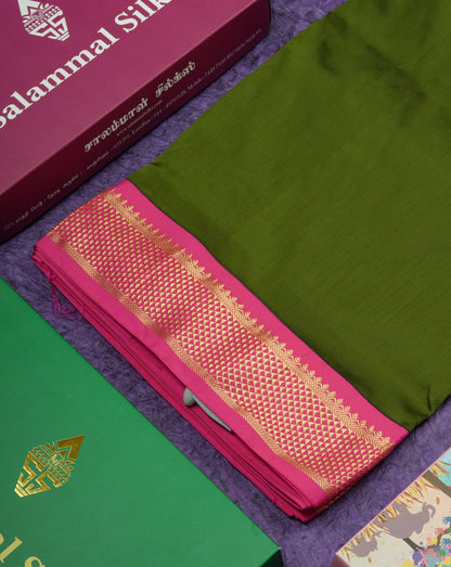 11 Yards Semi Silk Saree Royal Blue with Contrast Pink Border