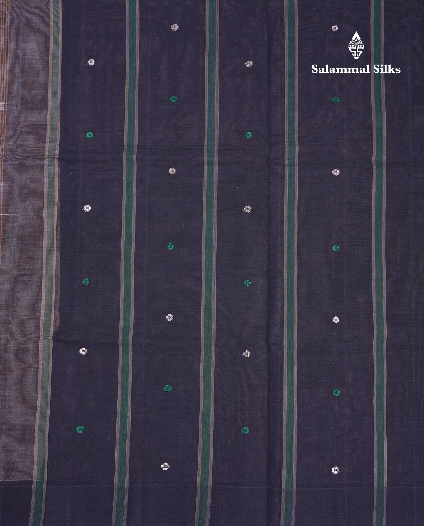 Beautiful Cream Sandal Thread Work Butta Handloom Pure Cotton Saree With Contrast Black Blouse