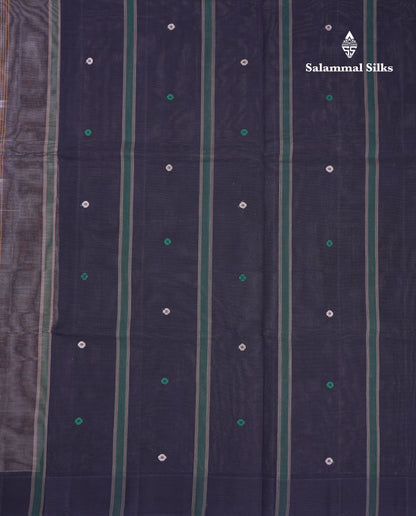 Beautiful Cream Sandal Thread Work Butta Handloom Pure Cotton Saree With Contrast Black Blouse