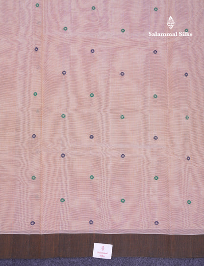 Beautiful Cream Sandal Thread Work Butta Handloom Pure Cotton Saree With Contrast Black Blouse