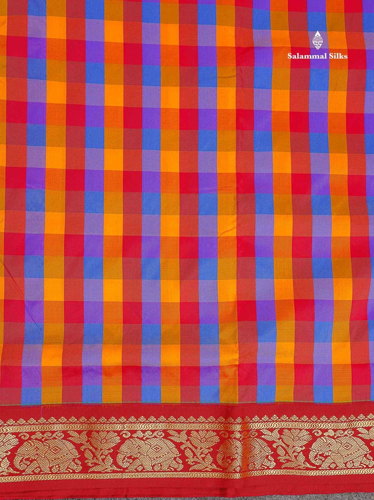Semi Silk Saree - Multicolour Body Checks With Contrast Maroon Traditional Border | 10 Yards