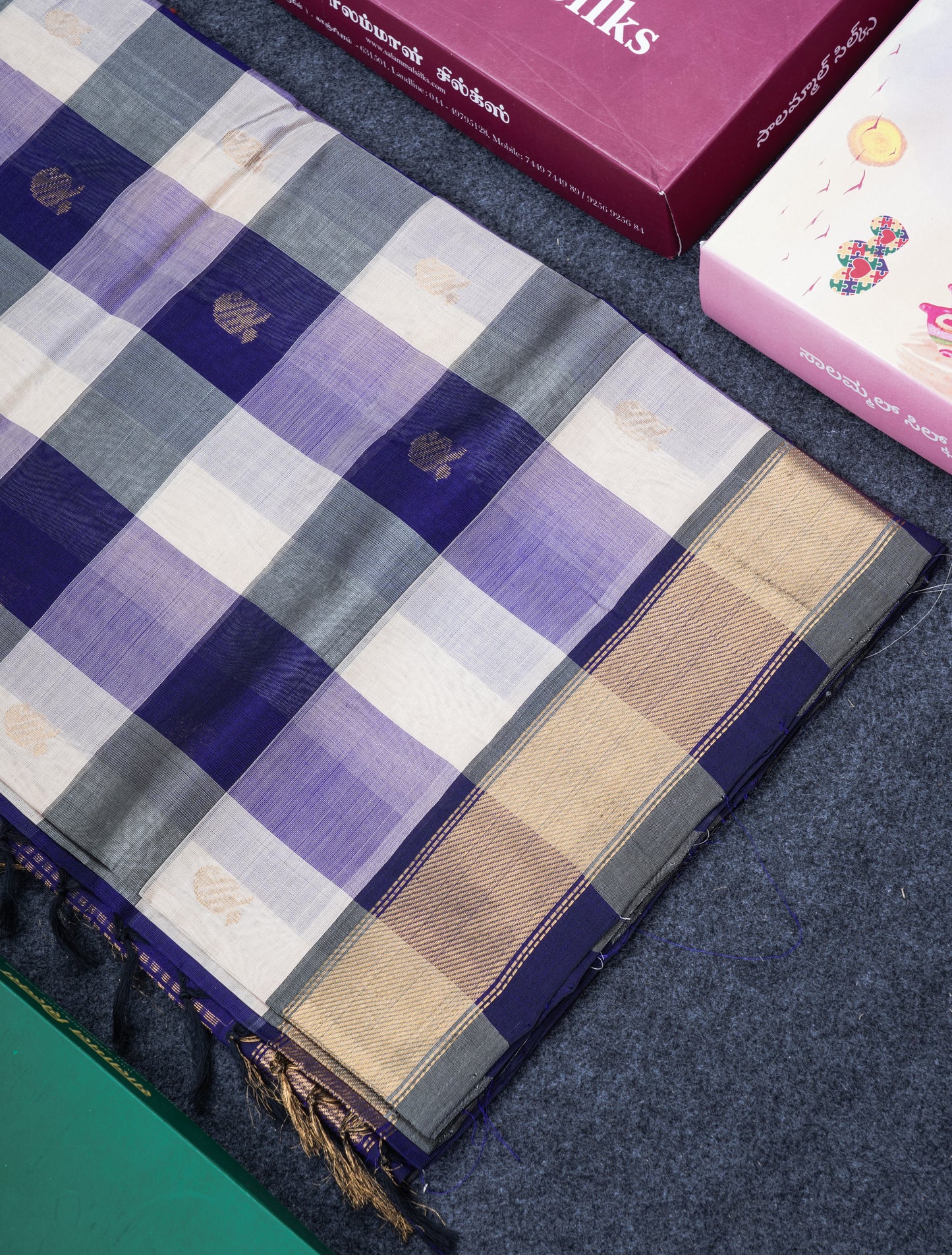 Beautiful Paalum Pazham Checks Handloom Pure Silk Cotton Saree With Gold Zari Border