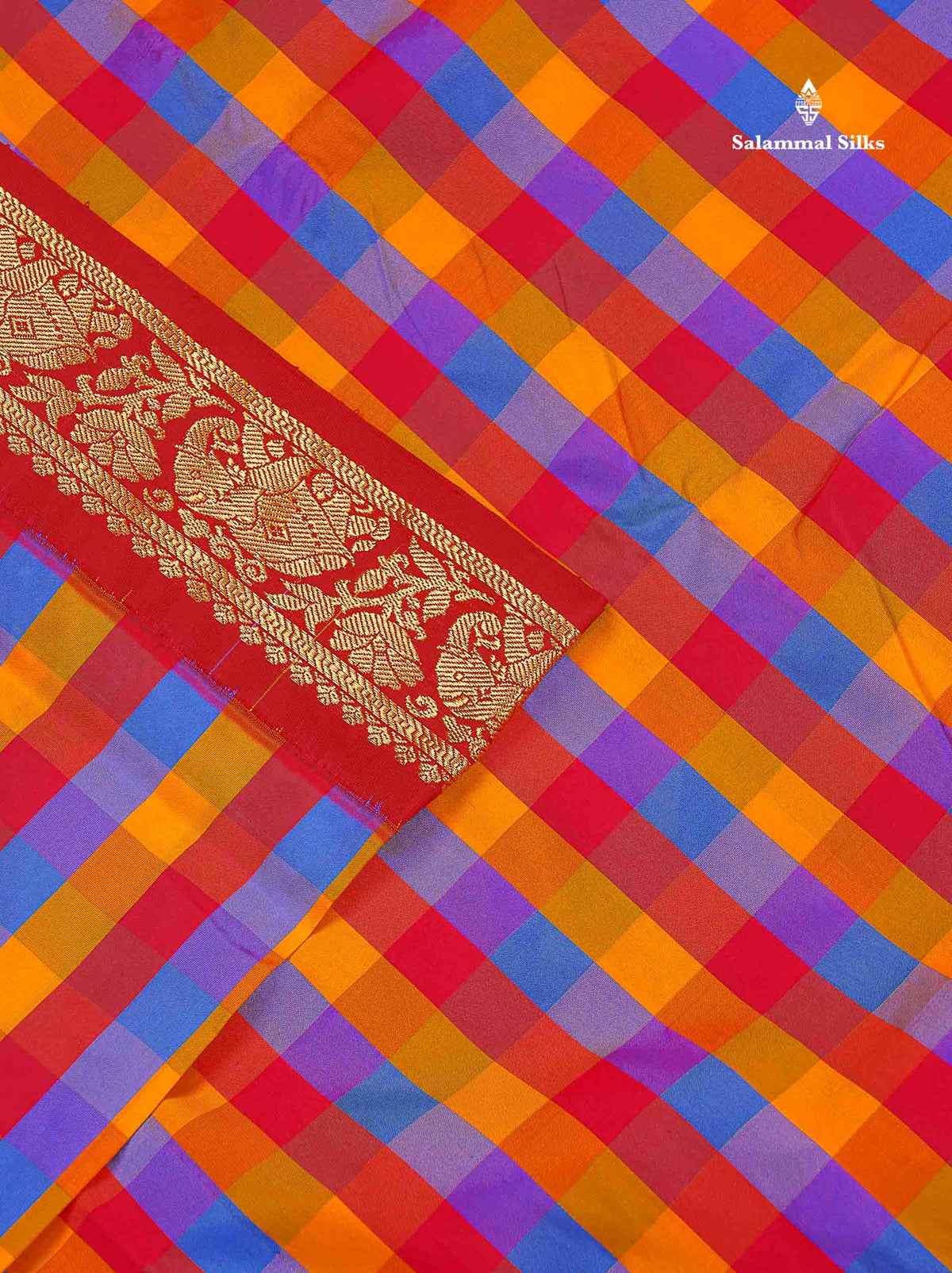 Semi Silk Saree - Multicolour Body Checks With Contrast Maroon Traditional Border | 10 Yards