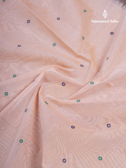 Beautiful Cream Sandal Thread Work Butta Handloom Pure Cotton Saree With Contrast Black Blouse