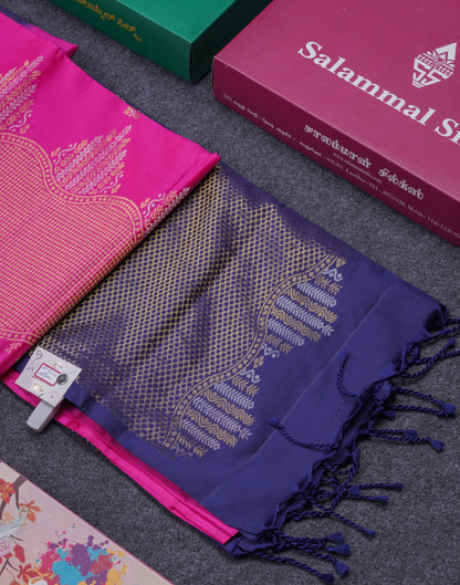 Beautiful Magenta Pink Pure Kanjivaram Soft Silk Saree With Fancy Turning Border