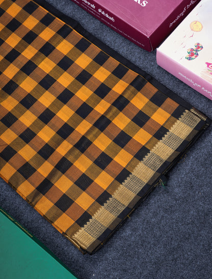 Beautiful Paalum Pazham Checks Pure Silk Cotton Saree With Contrast Black Blouse
