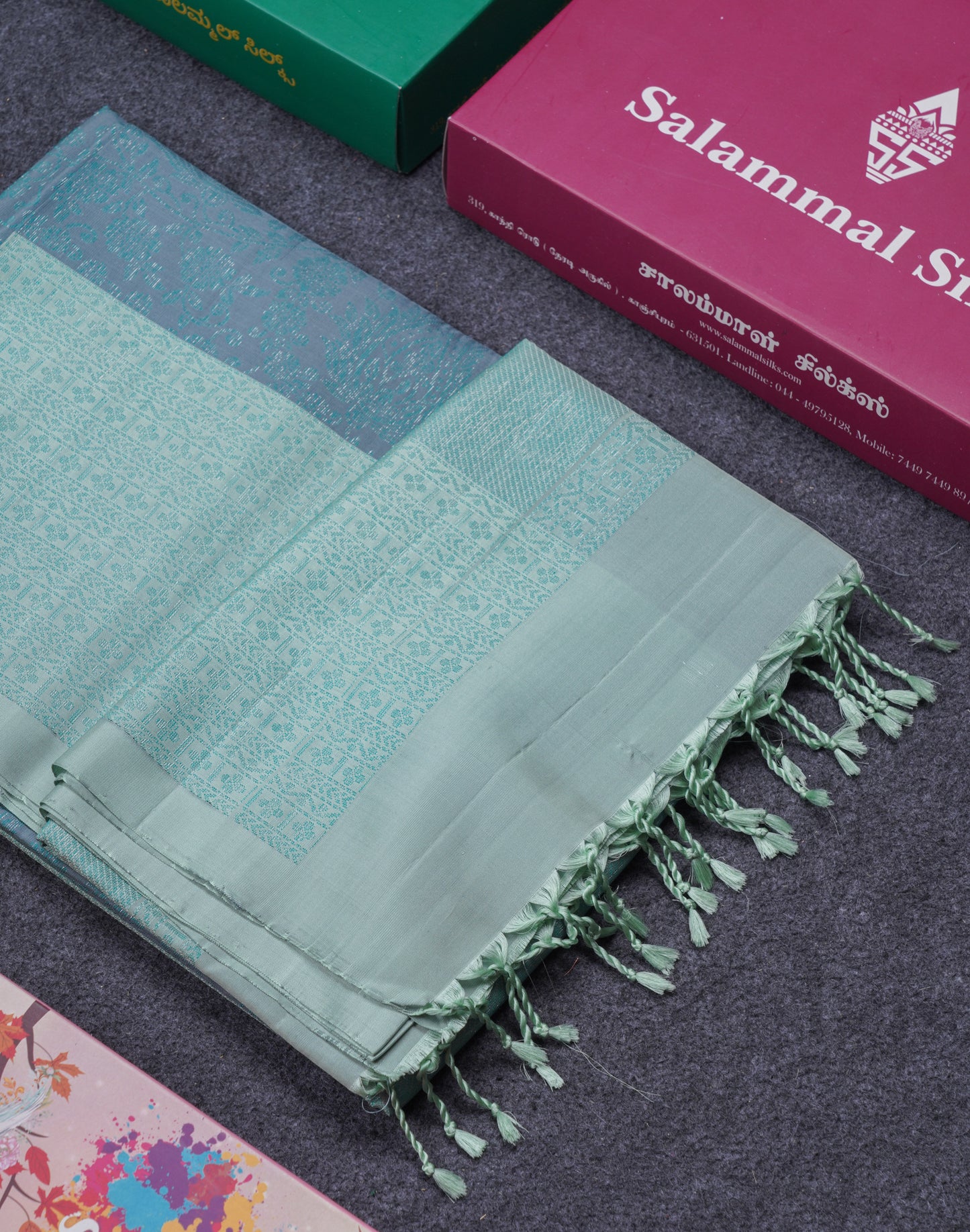 Beautiful Grey Pure Kanjivaram Soft Silk Saree With Contrast Ice Blue Border