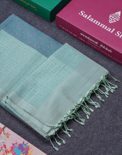 Beautiful Grey Pure Kanjivaram Soft Silk Saree With Contrast Ice Blue Border