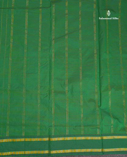 Semi Silk Saree - Bottle Green Colour Body Small Checks With Traditional Gap Border | 9 Yards