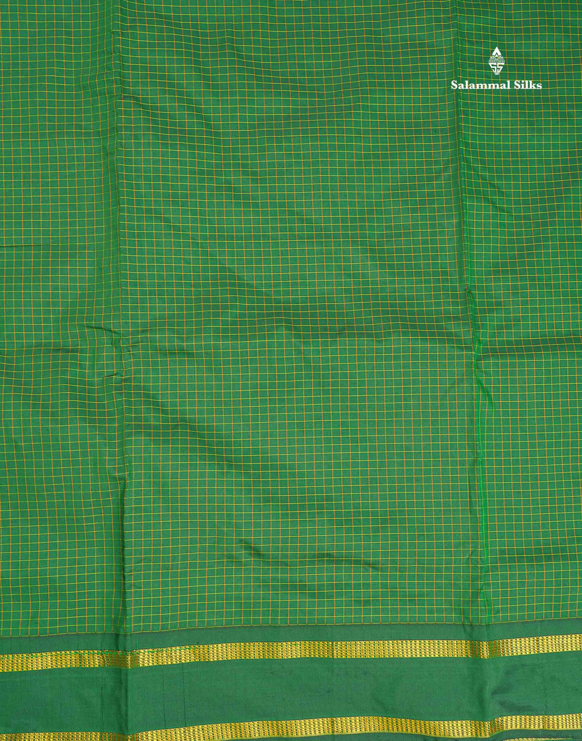 Semi Silk Saree - Bottle Green Colour Body Small Checks With Traditional Gap Border | 9 Yards