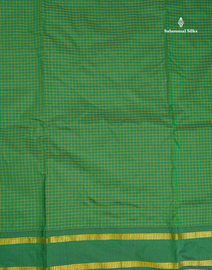 Semi Silk Saree - Bottle Green Colour Body Small Checks With Traditional Gap Border | 9 Yards