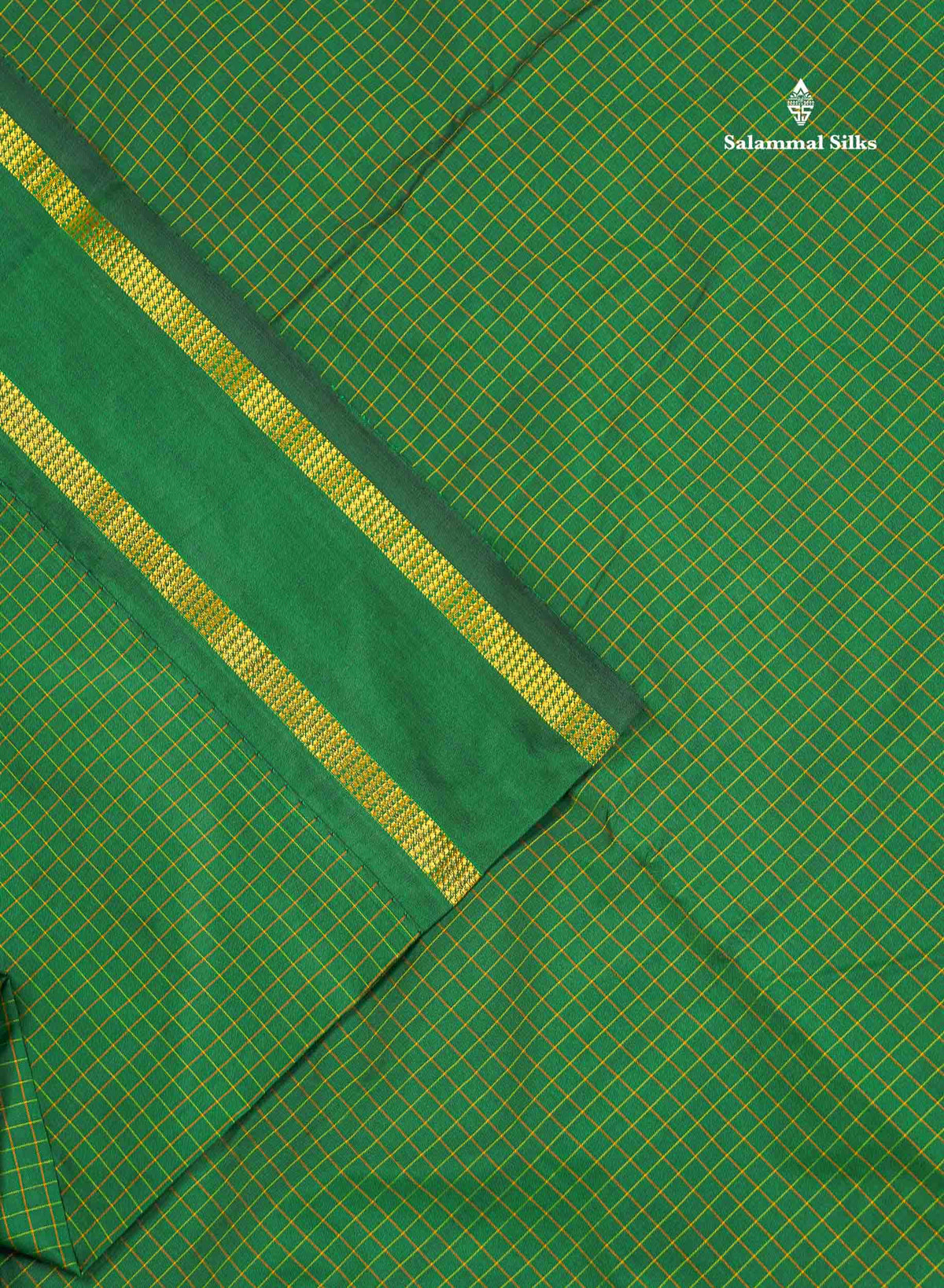 Semi Silk Saree - Bottle Green Colour Body Small Checks With Traditional Gap Border | 9 Yards