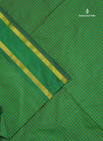 Semi Silk Saree - Bottle Green Colour Body Small Checks With Traditional Gap Border | 9 Yards