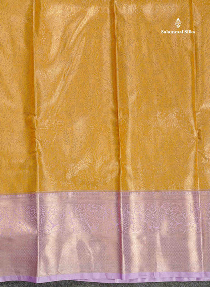 Tissue Bridal Semi Silk Saree -  Mustard Yellow Colour Body With Contrast Light Lavender Border