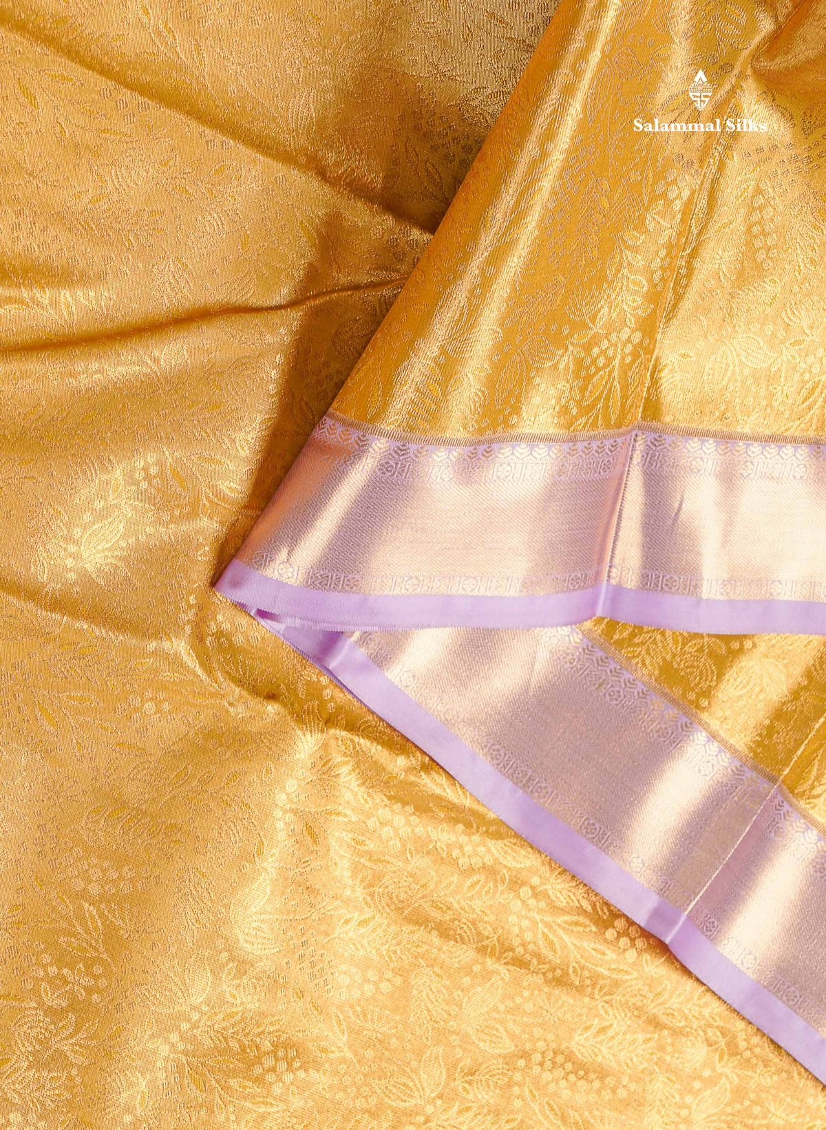 Tissue Bridal Semi Silk Saree -  Mustard Yellow Colour Body With Contrast Light Lavender Border