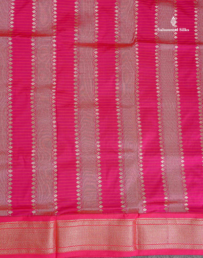Semi Silk Saree - Olive Green Colour Body Small Checks With Traditional Pink Border | 9.5 Yards