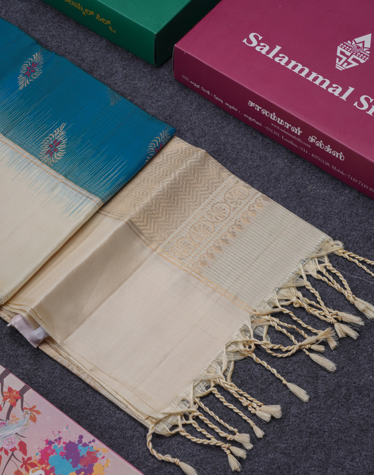 Beautiful Peacock Blue Pure Kanjivaram Soft Silk Saree With Contrast Cream Sandal Border
