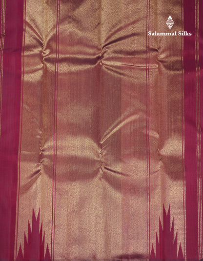 Beautiful Dual Tone Navy Blue 8Kol Pure Kanjivaram Silk Saree With Traditional Temple Border