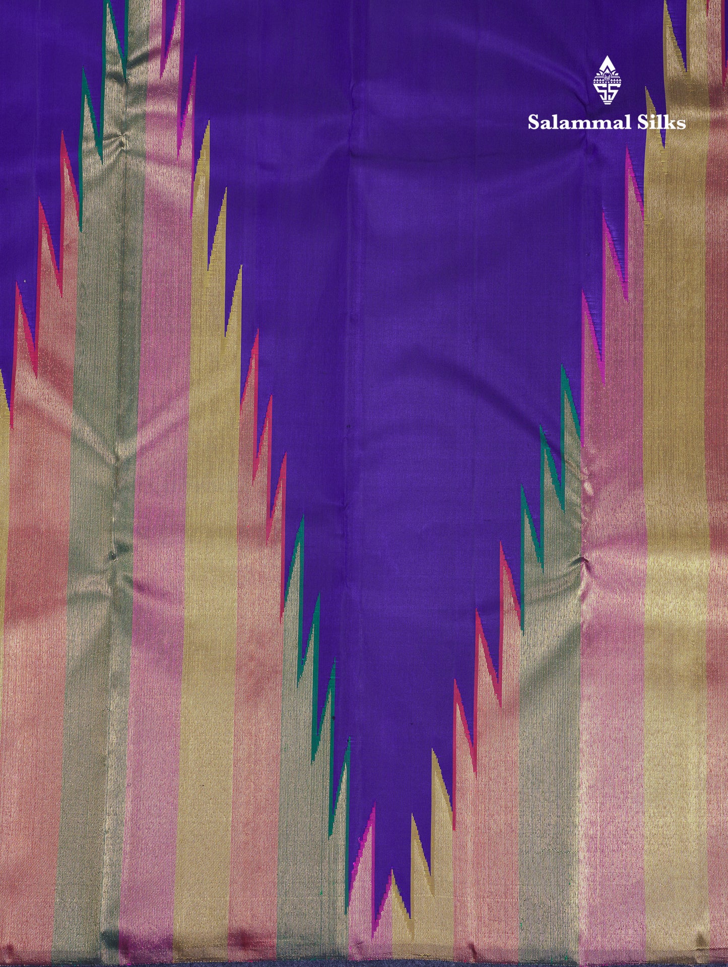 Beautiful Dual Tone Navy Blue 8Kol Pure Kanjivaram Silk Saree With Traditional Temple Border