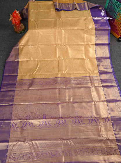 Tissue Bridal Semi Silk Saree - Sandal Colour Body With Contrast Violet Border