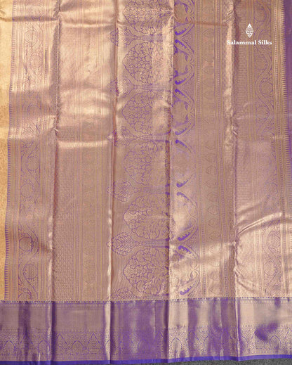 Tissue Bridal Semi Silk Saree - Sandal Colour Body With Contrast Violet Border