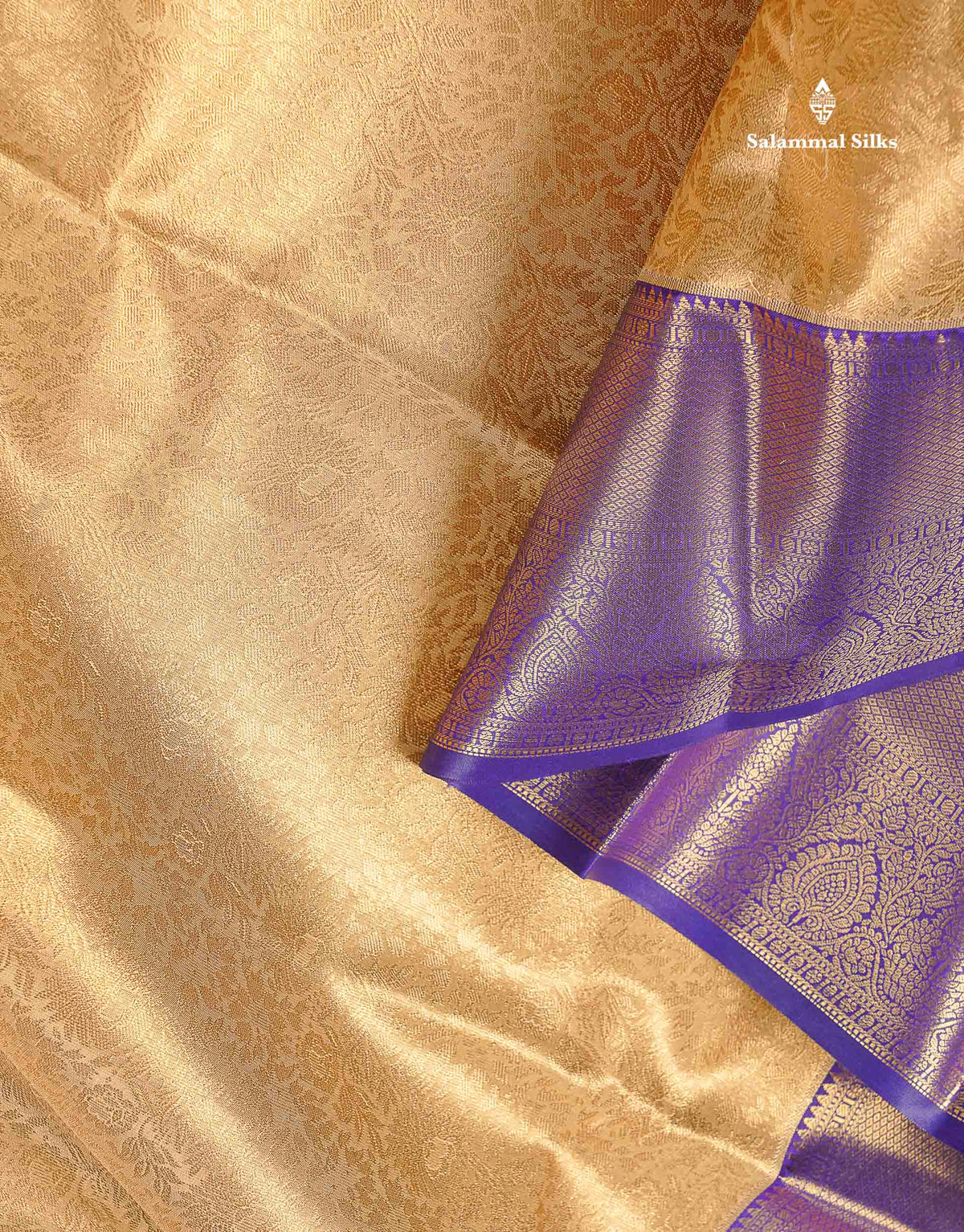 Tissue Bridal Semi Silk Saree - Sandal Colour Body With Contrast Violet Border
