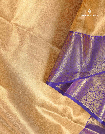 Tissue Bridal Semi Silk Saree - Sandal Colour Body With Contrast Violet Border