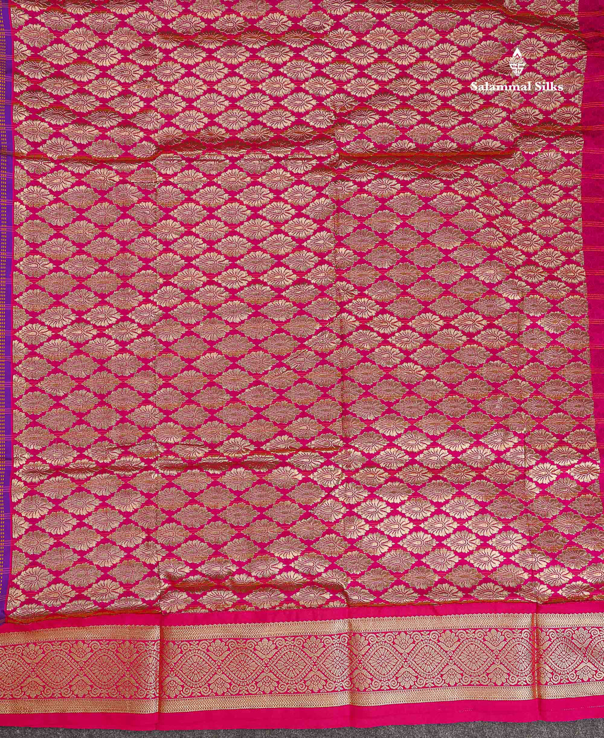 Semi Silk Saree - Dark Purple Colour Body Checks With Contrast Pink Traditional Border | 9.5 Yards