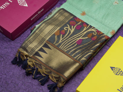 Lavender Colour Meenakari Work Muga Cotton Saree With Contrast Purple Blouse