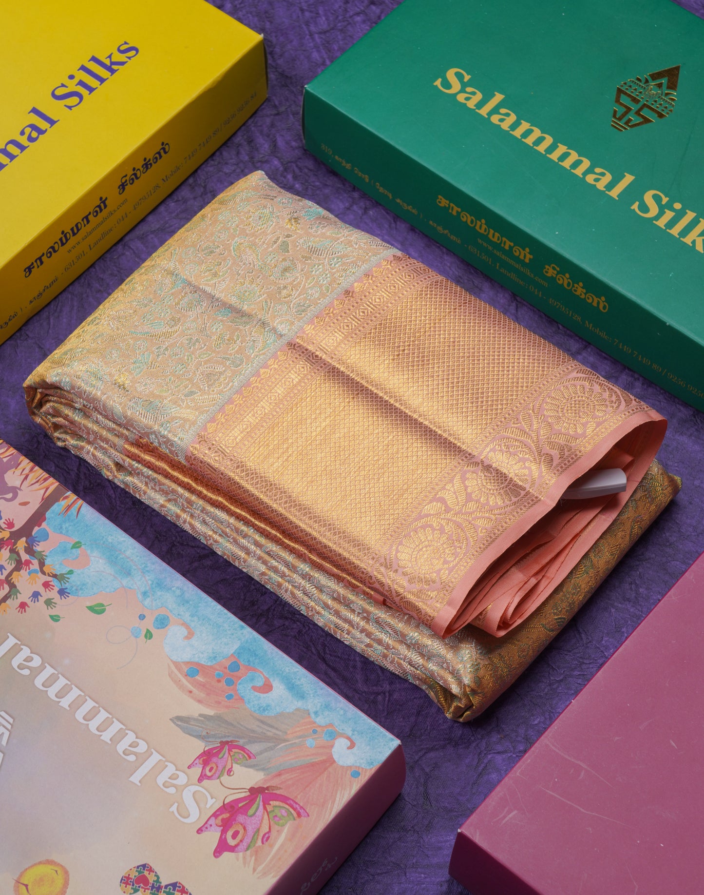 Beautiful Light Peach Tissue Bridal Pure Kanjivaram Silk Saree With Contrast Dark Peach Border