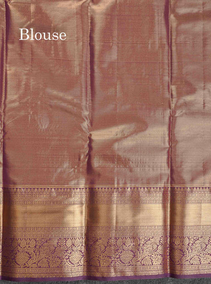 Tissue Bridal Semi Silk Saree -  Green Colour Body With Contrast Dark Purple Border