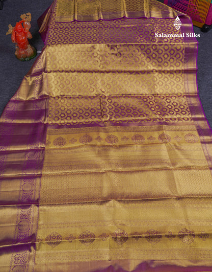Beautiful Light Violet Tissue Bridal Pure Kanjivaram Silk Saree With Contrast Dark Purplea Traditional Evening Morning Border