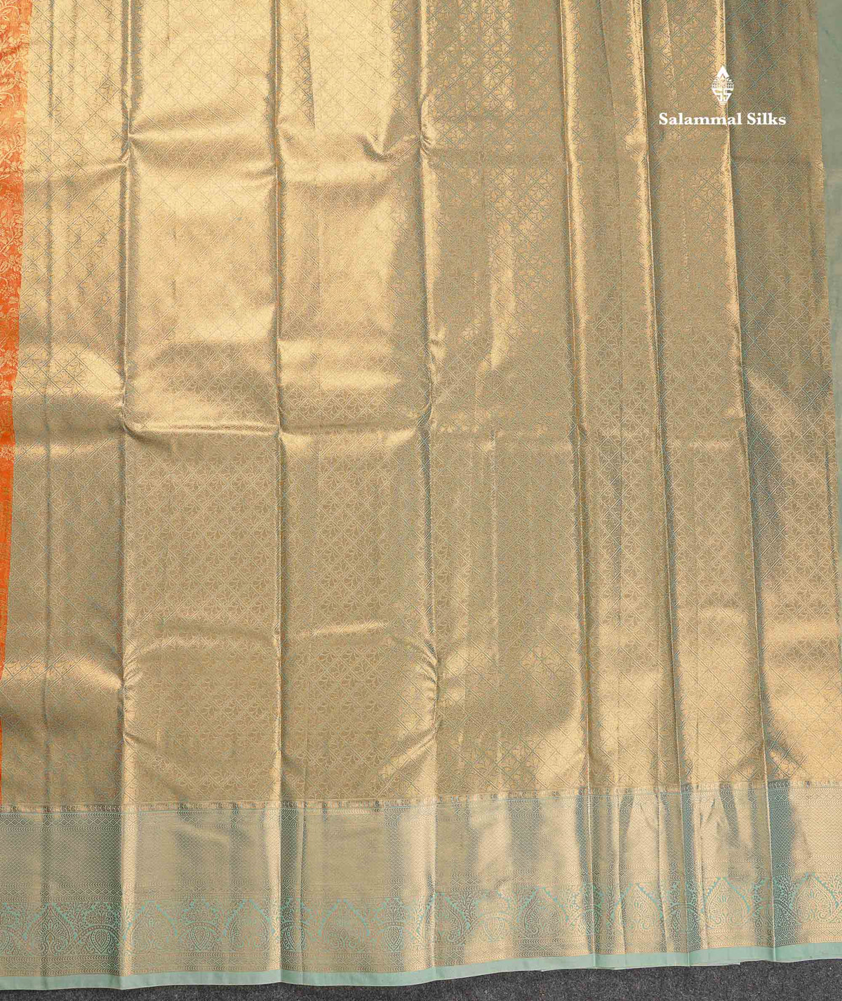 Tissue Bridal Semi Silk Saree -  Orange Colour Body With Contrast Light Green Border