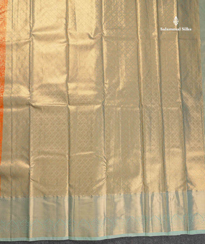 Tissue Bridal Semi Silk Saree -  Orange Colour Body With Contrast Light Green Border