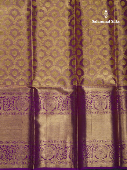 Beautiful Light Violet Tissue Bridal Pure Kanjivaram Silk Saree With Contrast Dark Purplea Traditional Evening Morning Border