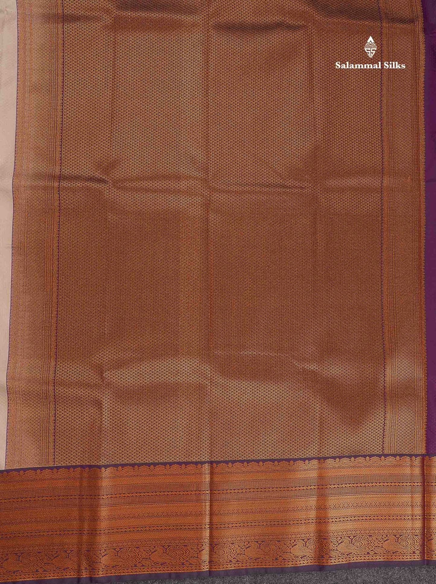 Semi Silk Saree - Light Grey Body Butta With Contrast Dark Purple Traditional Border