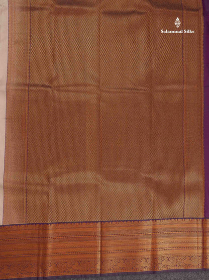 Semi Silk Saree - Light Grey Body Butta With Contrast Dark Purple Traditional Border