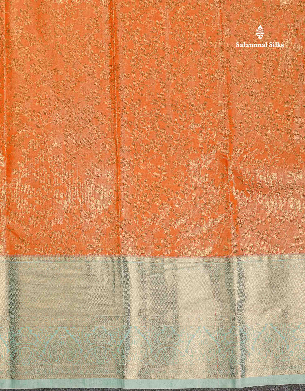 Tissue Bridal Semi Silk Saree -  Orange Colour Body With Contrast Light Green Border