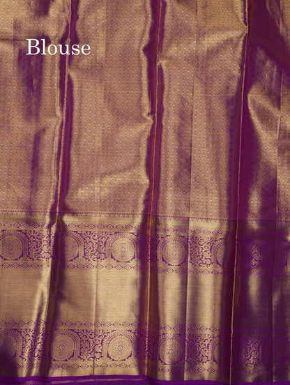 Beautiful Light Violet Tissue Bridal Pure Kanjivaram Silk Saree With Contrast Dark Purplea Traditional Evening Morning Border