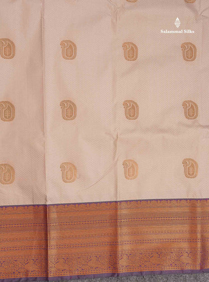 Semi Silk Saree - Light Grey Body Butta With Contrast Dark Purple Traditional Border