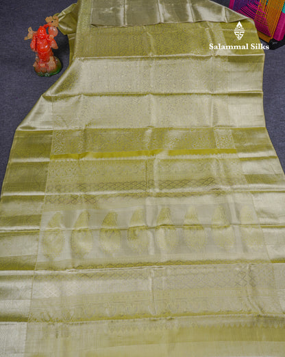 Beautiful Elaichi Green Tissue Bridal Pure Kanjivaram Silk Saree With Traditional Border