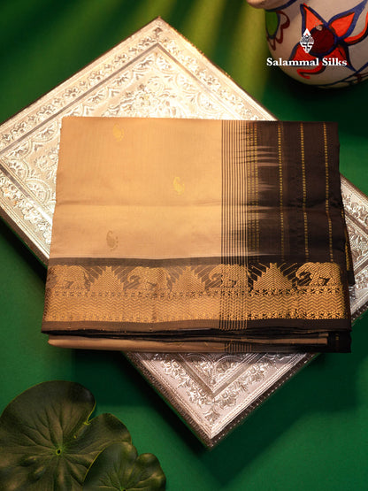 Beautiful Cream Sandal Semi Silk Cotton Saree With Contrast Black Blouse