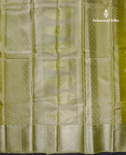 Beautiful Elaichi Green Tissue Bridal Pure Kanjivaram Silk Saree With Traditional Border
