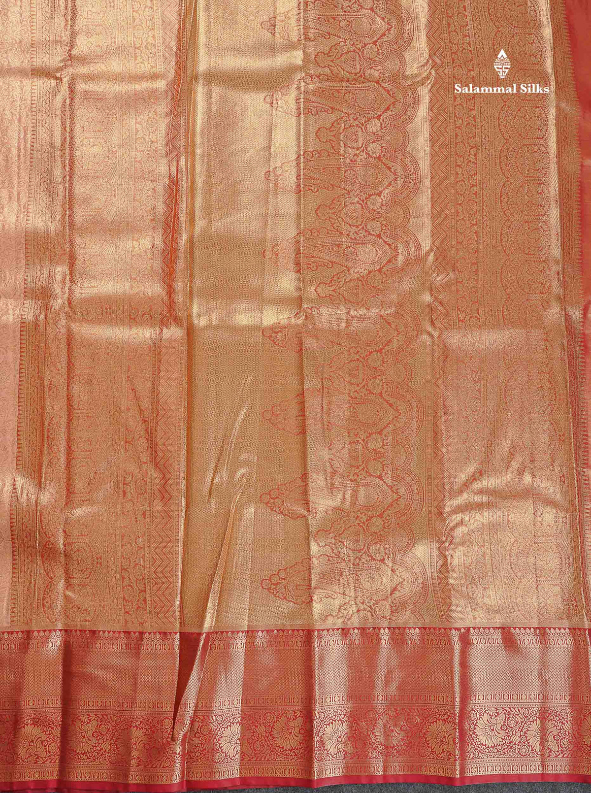 Tissue Bridal Semi Silk Saree -  Peach Colour Body With Contrast Maroon Border