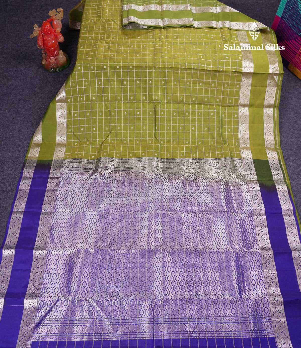 Beautiful Olive Green Puremix Silk Saree With Traditional Rettapet Border