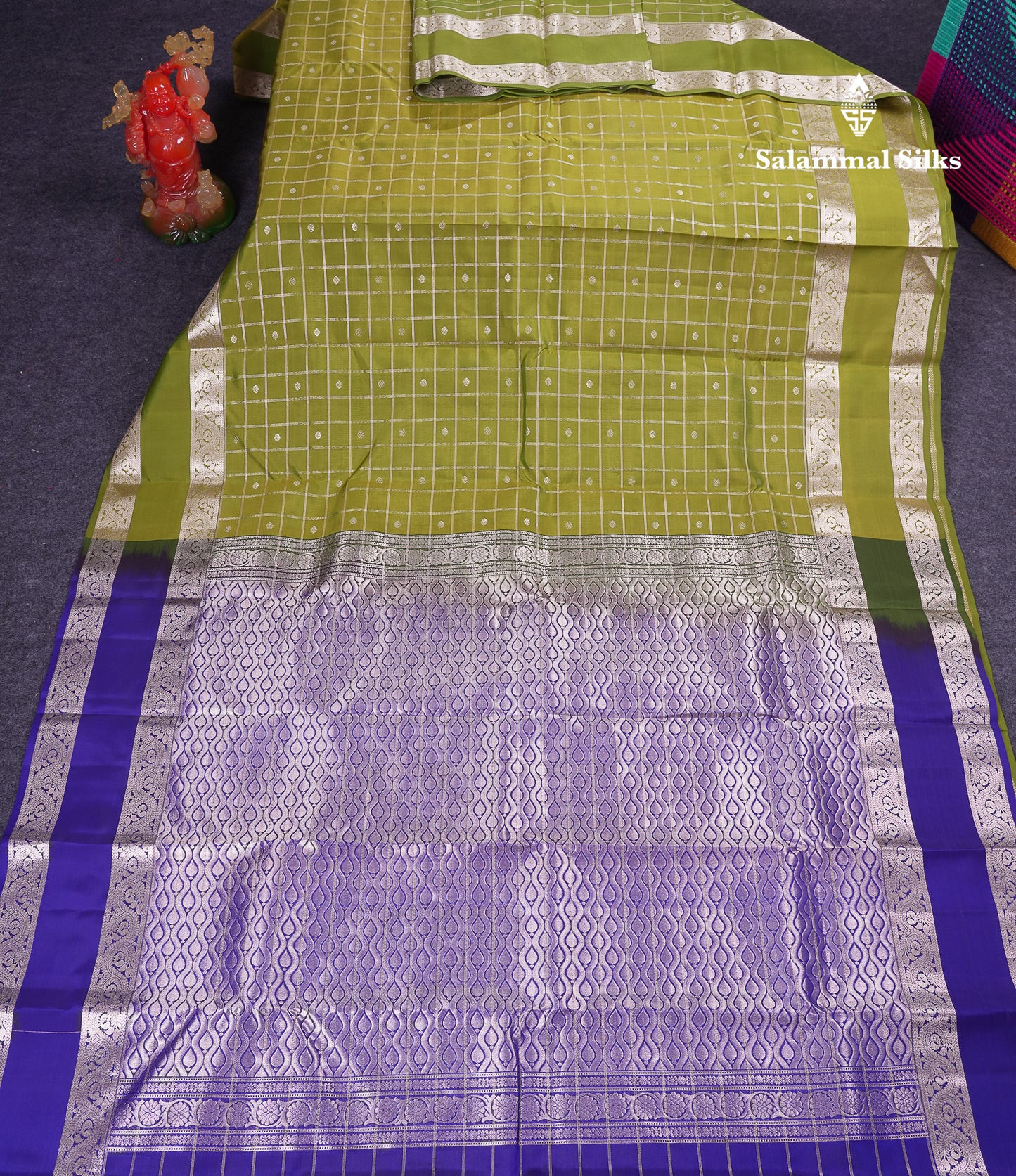 Beautiful Olive Green Puremix Silk Saree With Traditional Rettapet Border