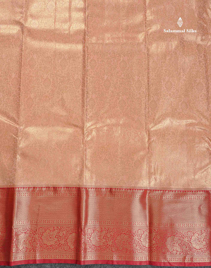 Tissue Bridal Semi Silk Saree -  Peach Colour Body With Contrast Maroon Border