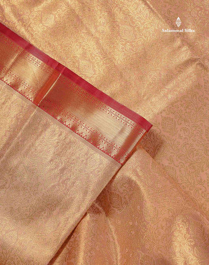 Tissue Bridal Semi Silk Saree -  Peach Colour Body With Contrast Maroon Border